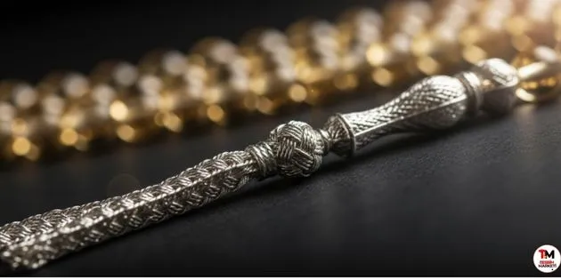 İşlemeli gümüş imame ve kazaziye püskül - nadide el işçiliği makro çekim Tesbih Marketi