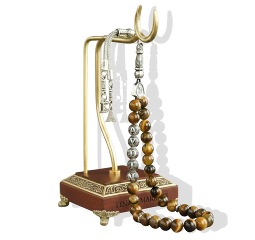 Kaplan gözü tesbih - ceviz stand ayyıldız pirinç askılı özel sunum Tesbih Marketi