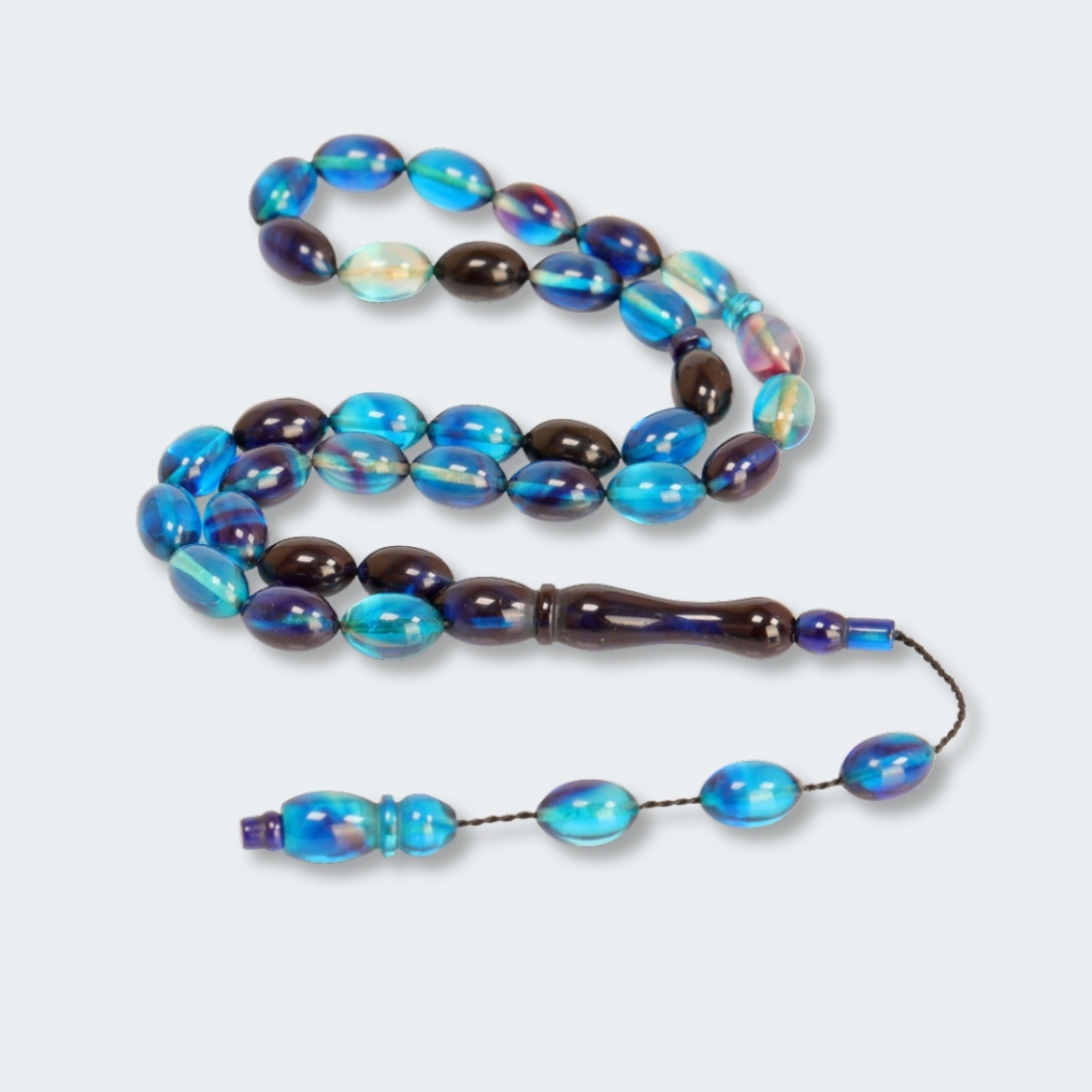 sıkma kehribar tesbih 7x11 mavi siyah