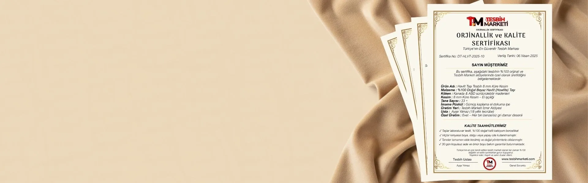 Tesbih Marketi %100 orijinal sertifikalı tesbihler - TSE ve orijinallik sertifikaları kadife sunum