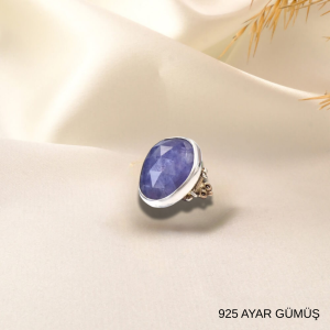 İyolit Taşı Gümüş Yüzük - 925 Ayar Ayarlanabilir | Tesbih Marketi