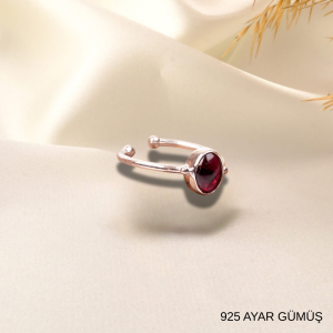 Lal (Garnet) Taşı Gümüş Yüzük - Ayarlanabilir Tasarım | Tesbih Marketi