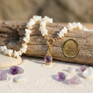 %100 orijinal sedef taşlı ametist uçlu kolye tasarımı